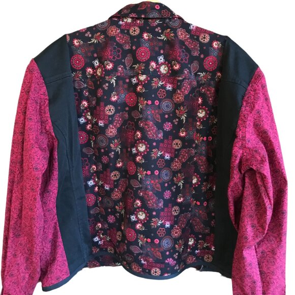 Upcycled Mixed Print Blazer, Size L-XL: Oversized Quirky Button-Down Jacket - Picture 10 of 12